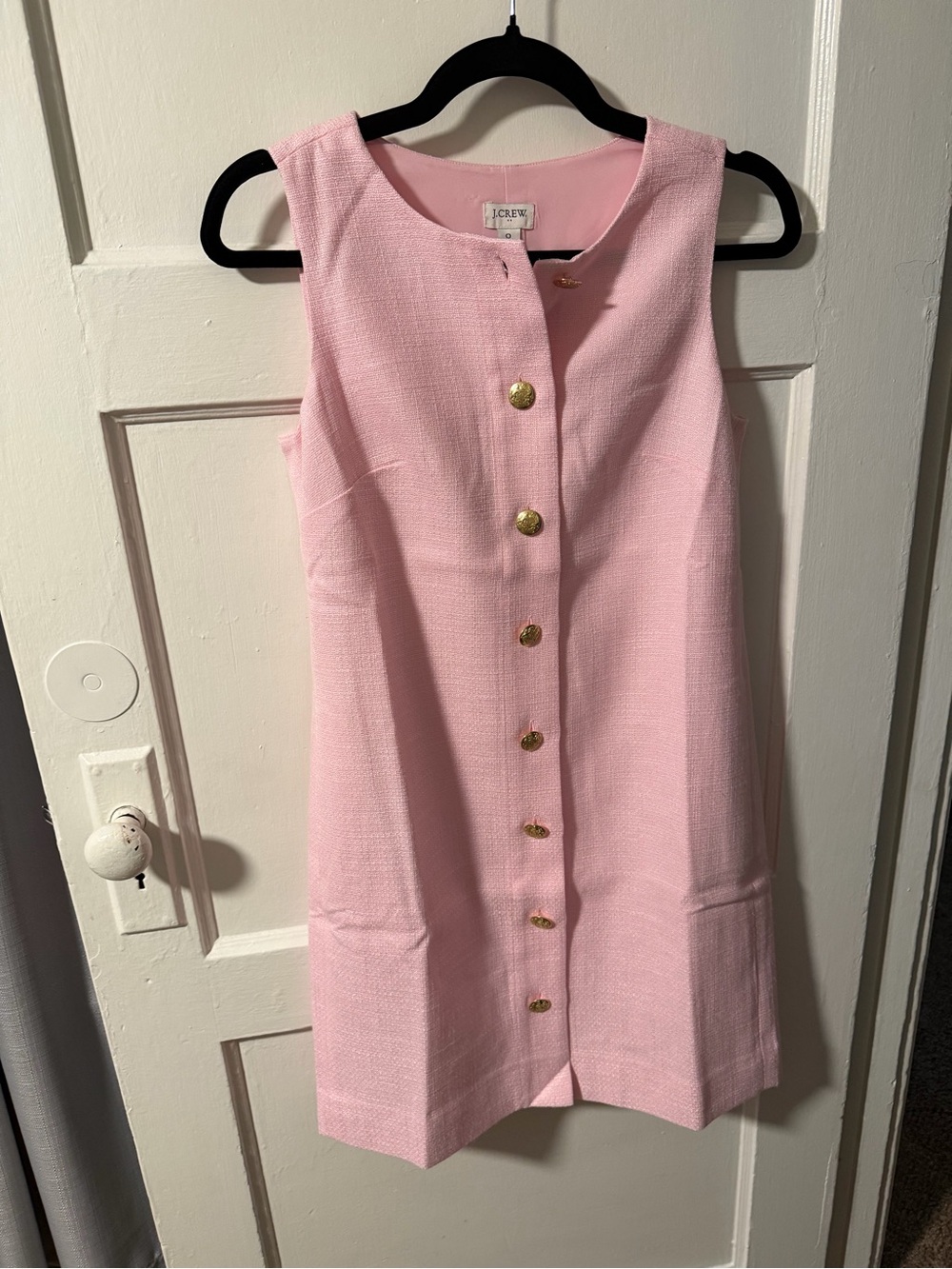 NWT J. Crew Pink Sleeveless Shift Knee Length Dress Front Gold Button Size 0 - Picture 3 of 11